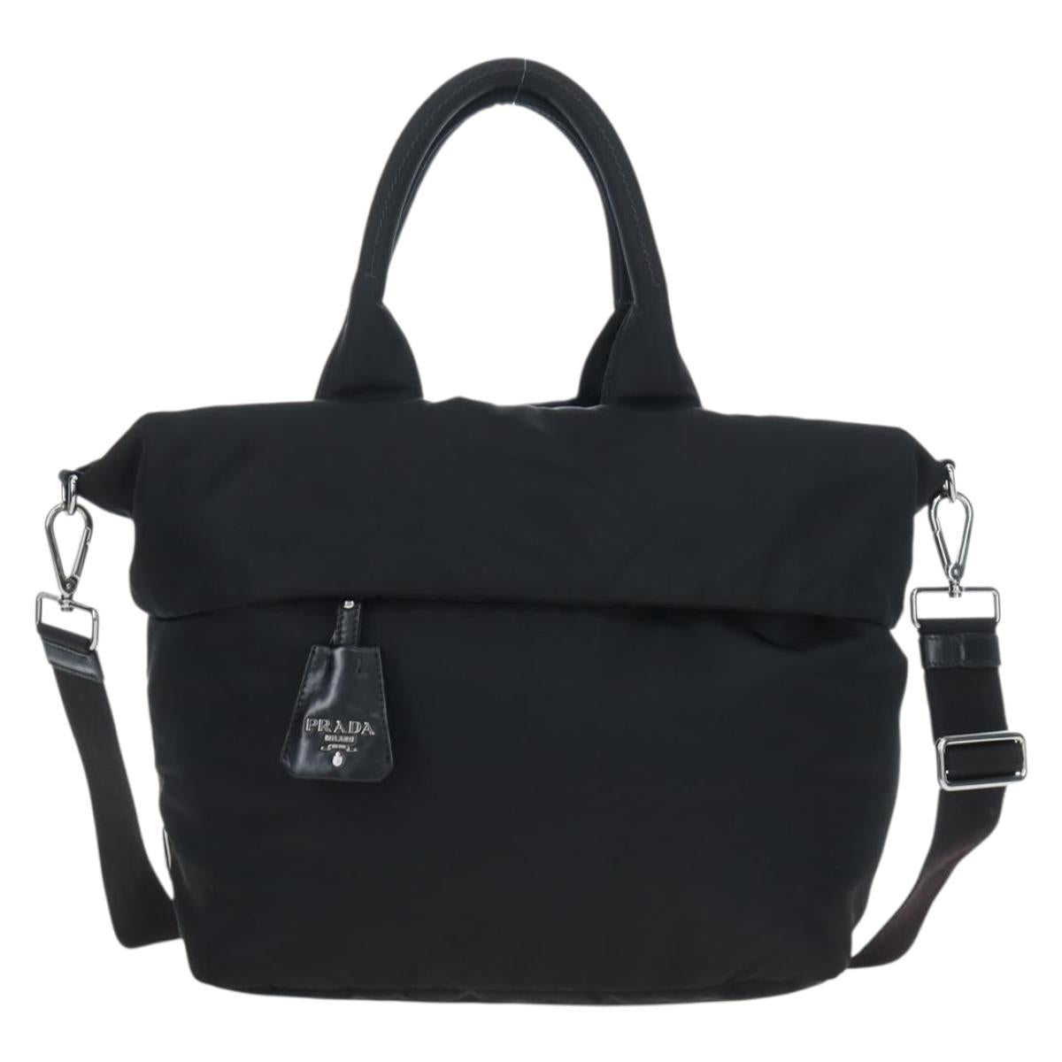 PRADA Reversible Hand Bag Nylon 2way Black Silver Auth 192253V