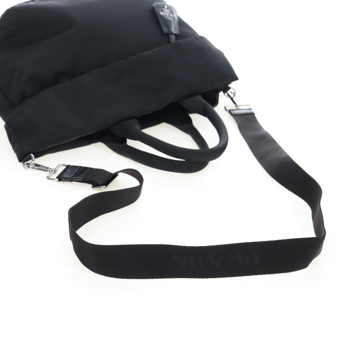 PRADA Reversible Hand Bag Nylon 2way Black Silver Auth 192253V