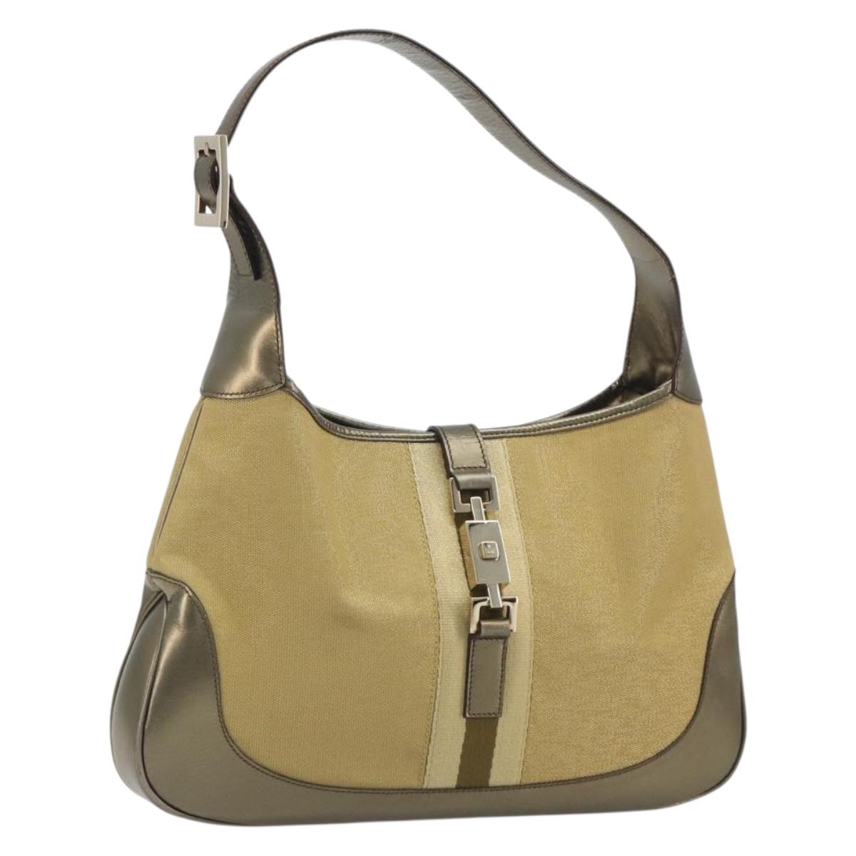 GUCCI GG Canvas Jackie Sherry Line Hand Bag Gold 001 3306 Auth 192254V