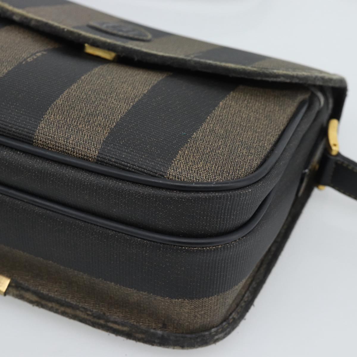 FENDI Pecan Canvas Shoulder Bag PVC Black Brown Auth 192256