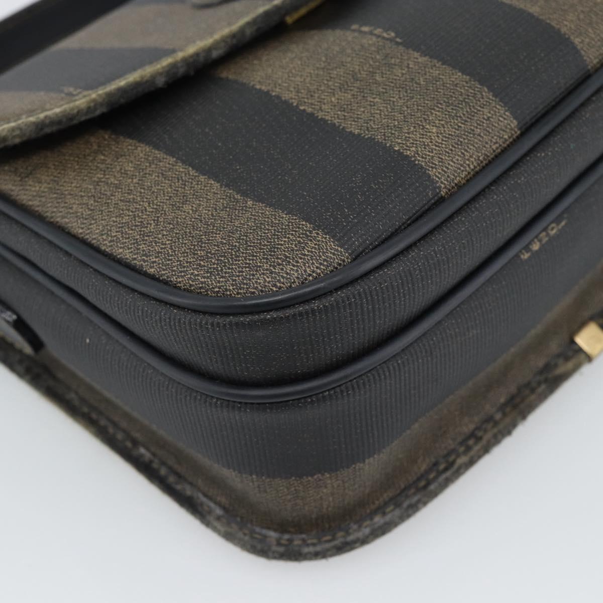 FENDI Pecan Canvas Shoulder Bag PVC Black Brown Auth 192256