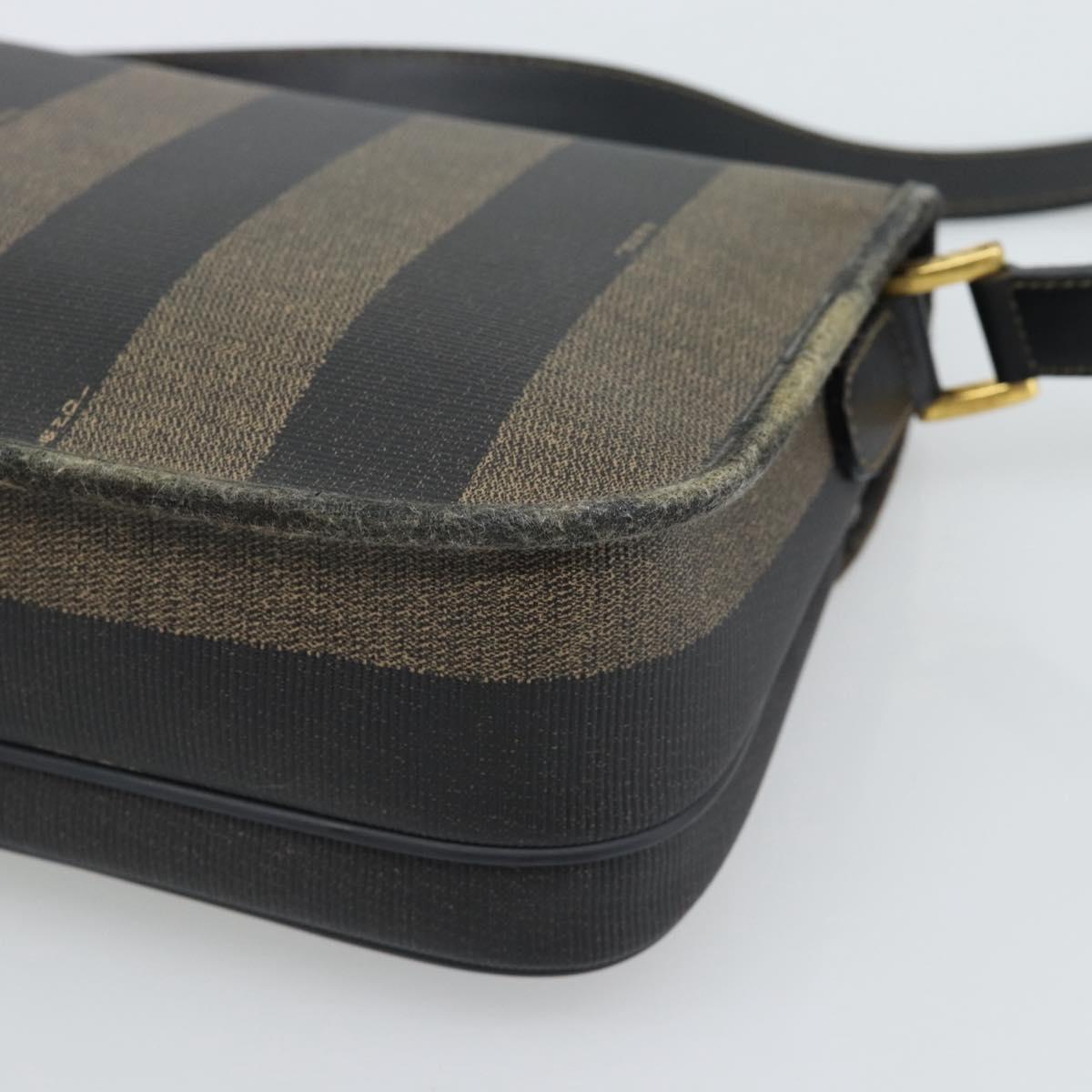 FENDI Pecan Canvas Shoulder Bag PVC Black Brown Auth 192256