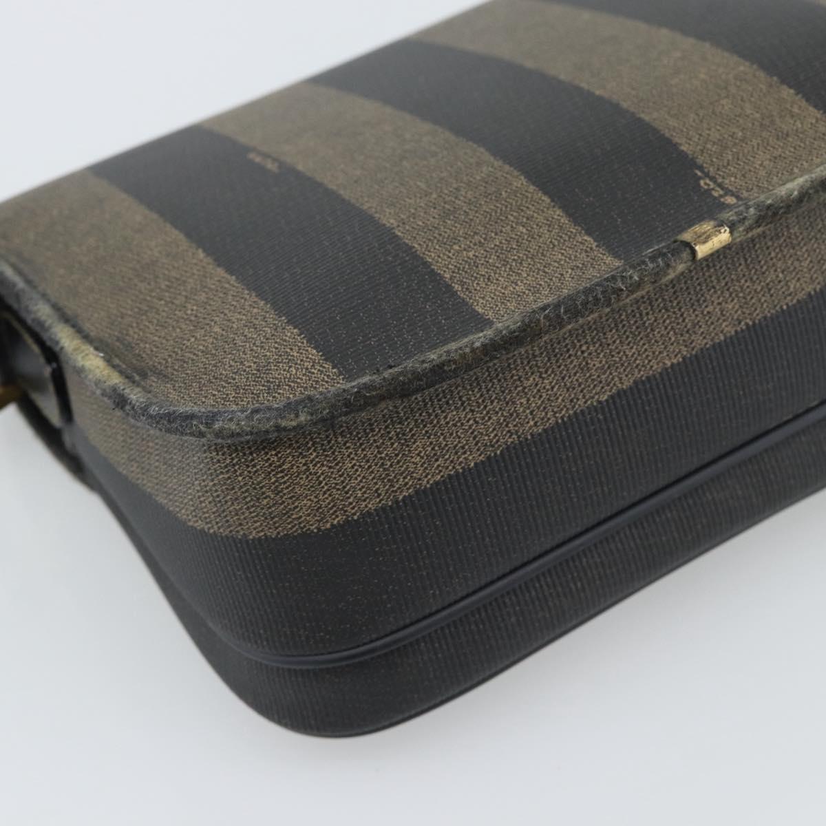 FENDI Pecan Canvas Shoulder Bag PVC Black Brown Auth 192256