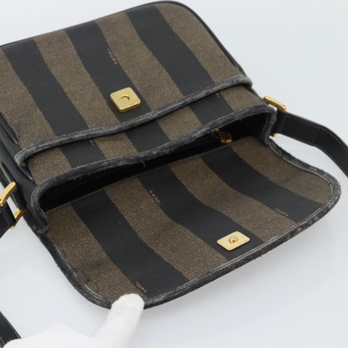 FENDI Pecan Canvas Shoulder Bag PVC Black Brown Auth 192256