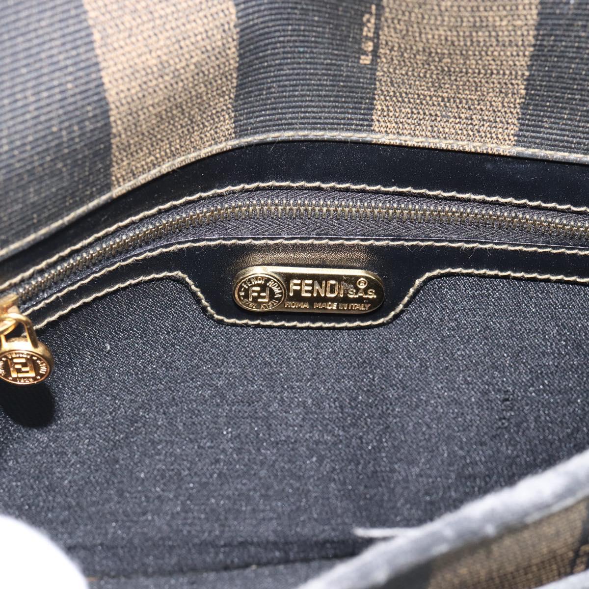 FENDI Pecan Canvas Shoulder Bag PVC Black Brown Auth 192256