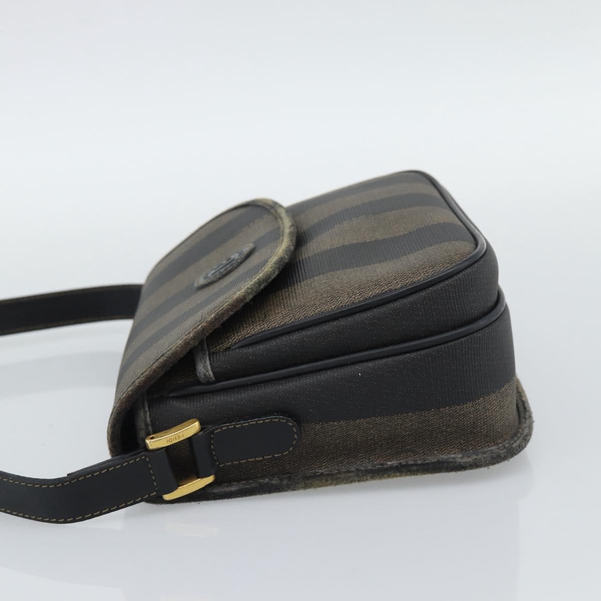 FENDI Pecan Canvas Shoulder Bag PVC Black Brown Auth 192256