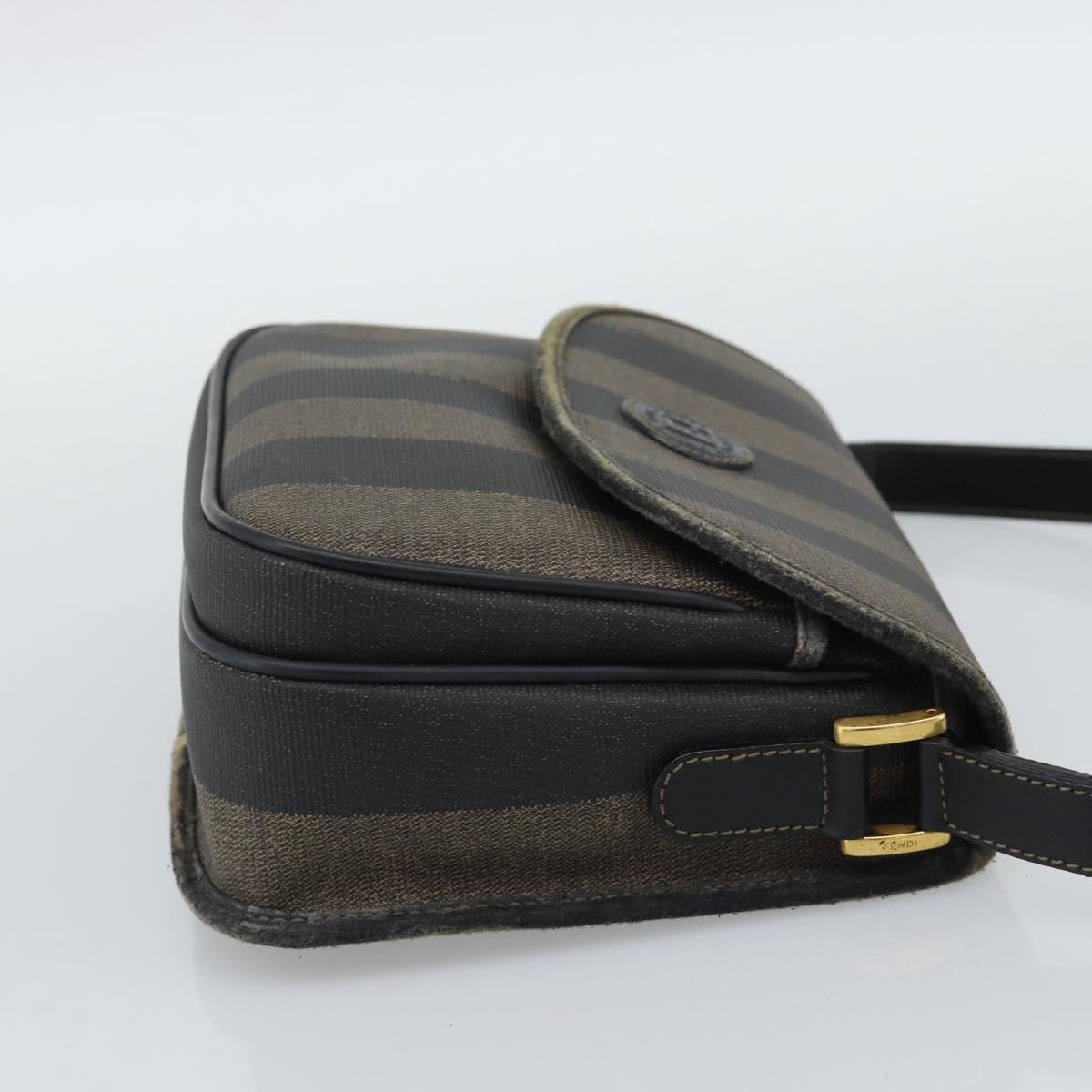 FENDI Pecan Canvas Shoulder Bag PVC Black Brown Auth 192256