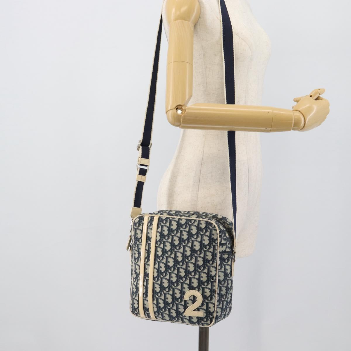 Christian Dior Trotter Canvas Shoulder Bag PVC Navy Silver Auth 192257