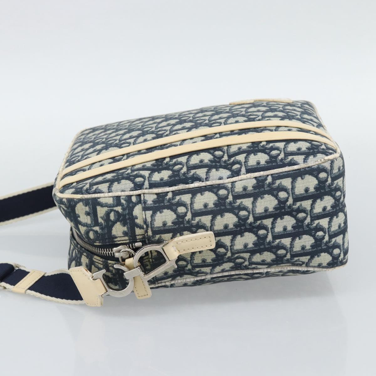 Christian Dior Trotter Canvas Shoulder Bag PVC Navy Silver Auth 192257