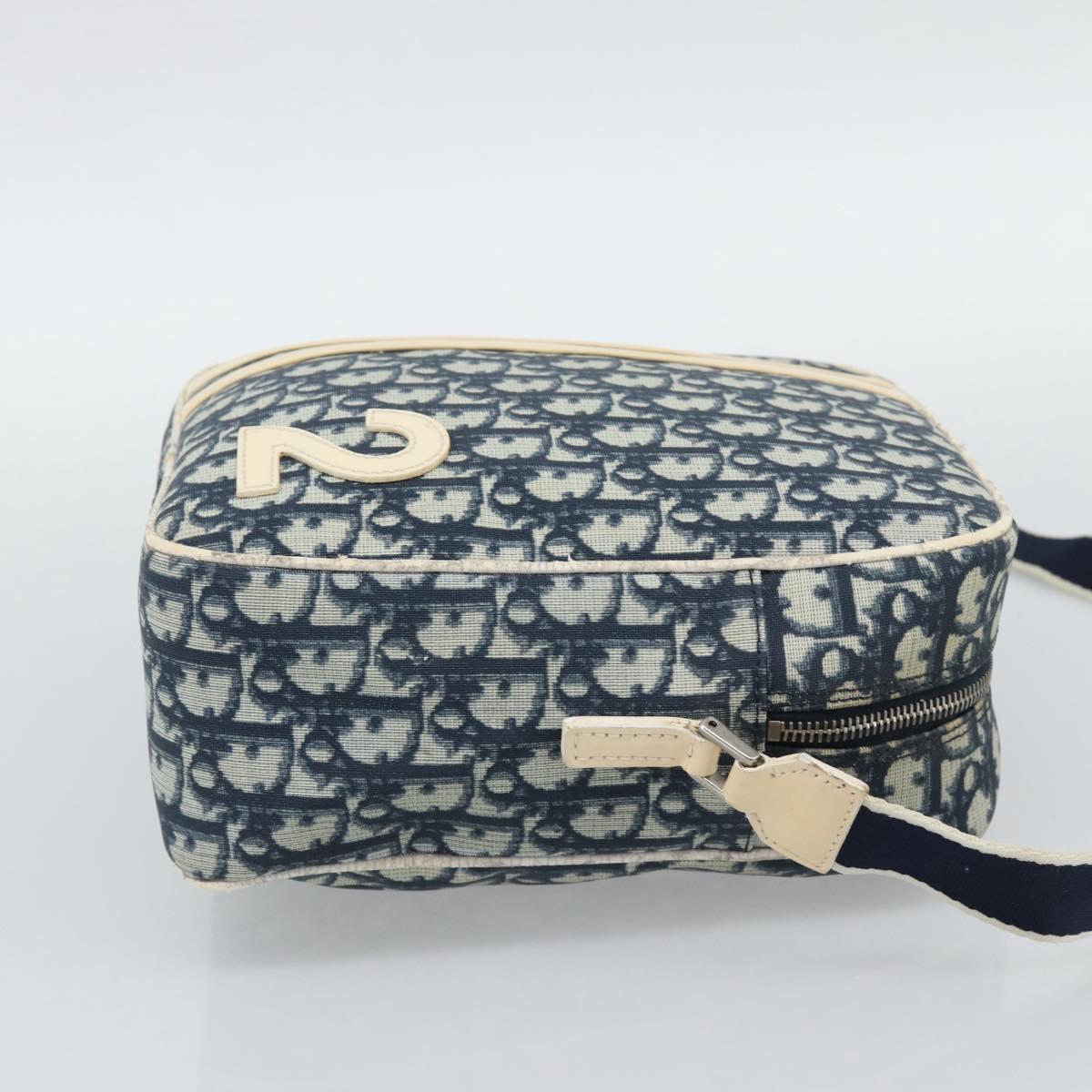 Christian Dior Trotter Canvas Shoulder Bag PVC Navy Silver Auth 192257