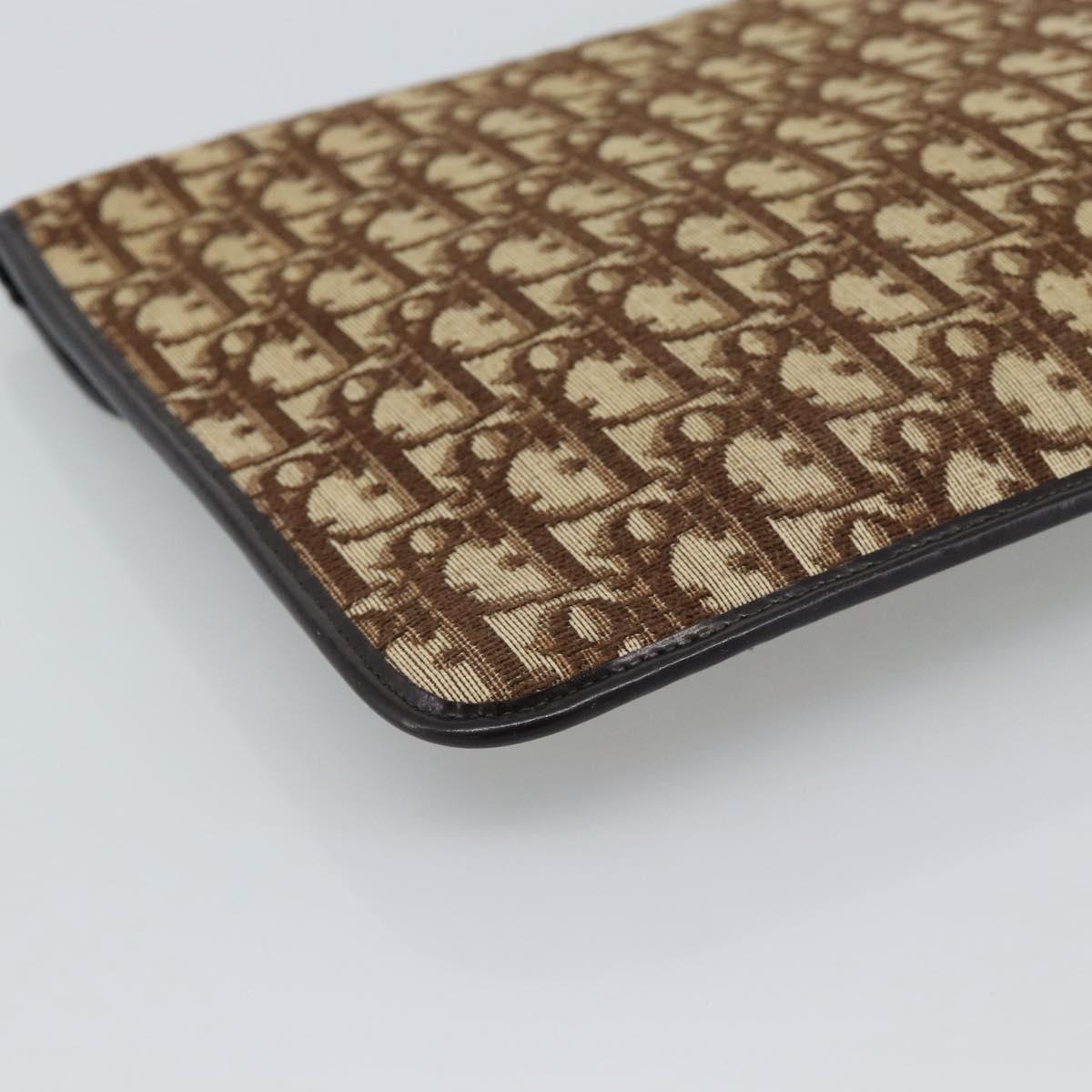 Christian Dior Trotter Canvas Clutch Bag Beige Gold Auth 192259