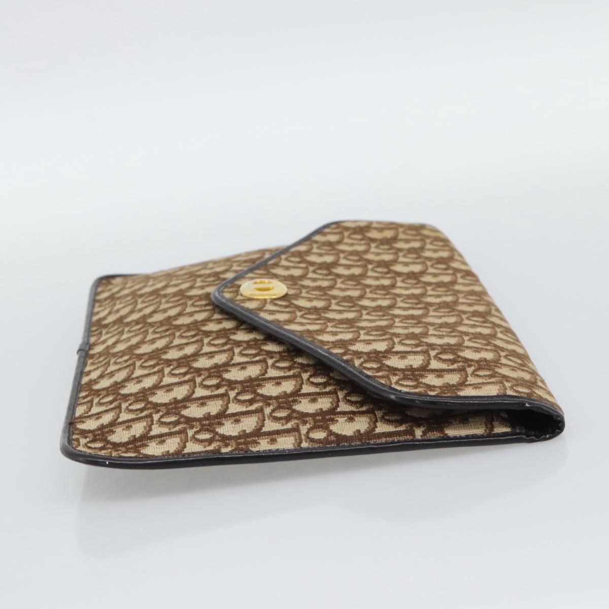 Christian Dior Trotter Canvas Clutch Bag Beige Gold Auth 192259