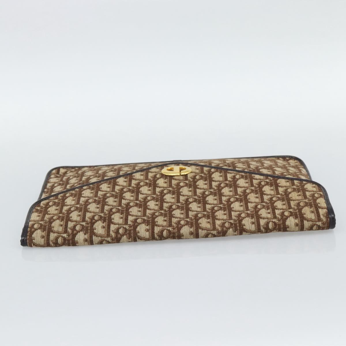 Christian Dior Trotter Canvas Clutch Bag Beige Gold Auth 192259