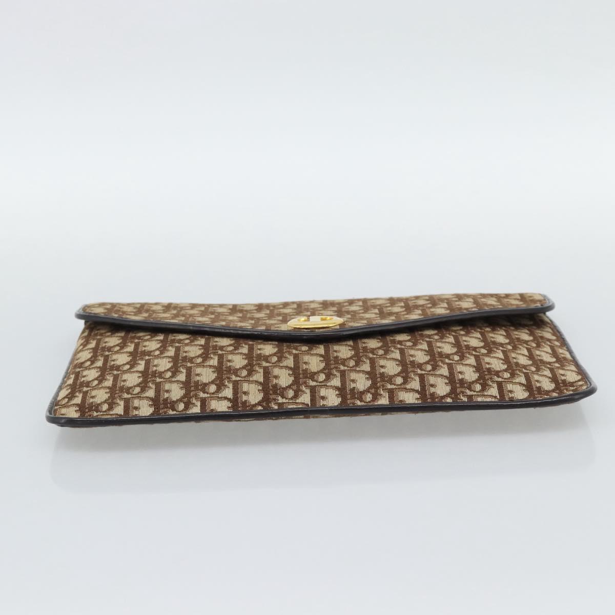 Christian Dior Trotter Canvas Clutch Bag Beige Gold Auth 192259