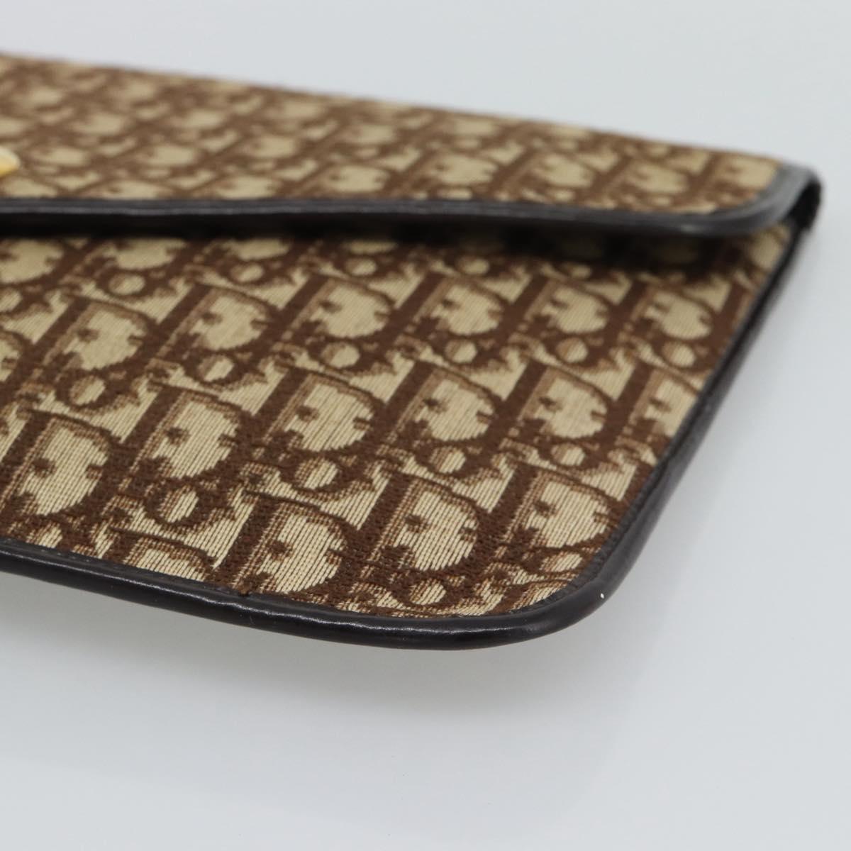 Christian Dior Trotter Canvas Clutch Bag Beige Gold Auth 192259