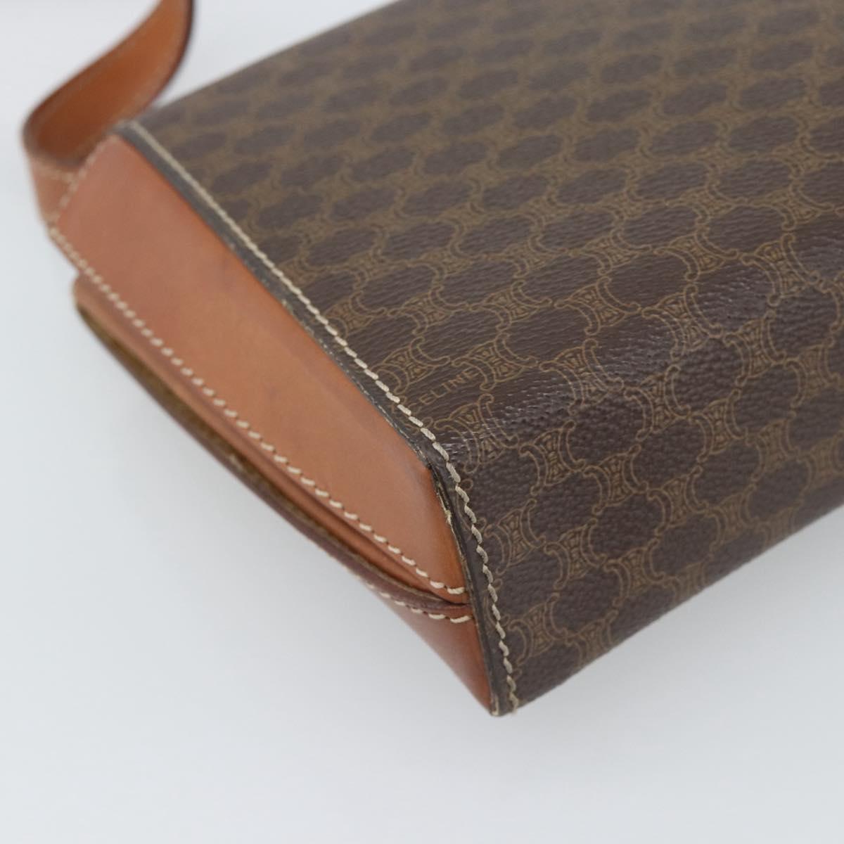 CELINE Macadam Canvas Shoulder Bag PVC Leather Brown Gold Auth 192261