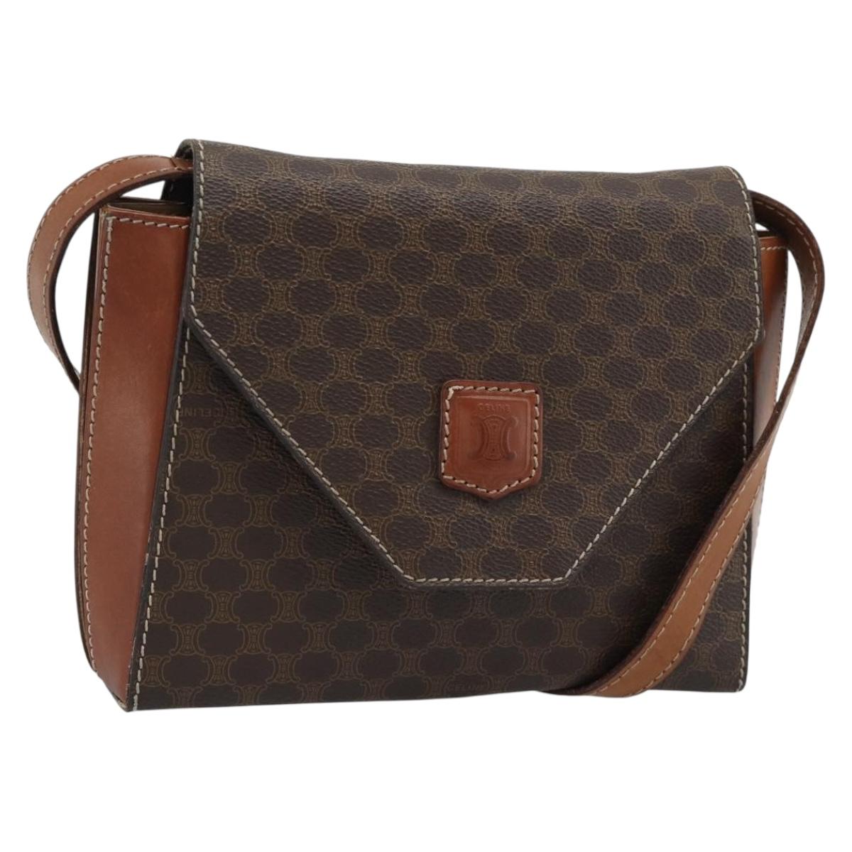 CELINE Macadam Canvas Shoulder Bag PVC Leather Brown Gold Auth 192261