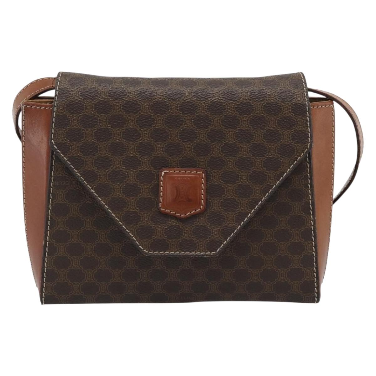 CELINE Macadam Canvas Shoulder Bag PVC Leather Brown Gold Auth 192261
