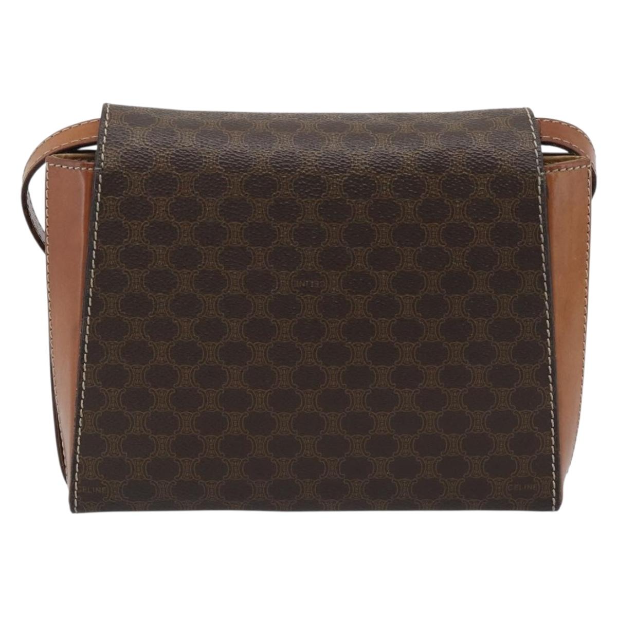 CELINE Macadam Canvas Shoulder Bag PVC Leather Brown Gold Auth 192261