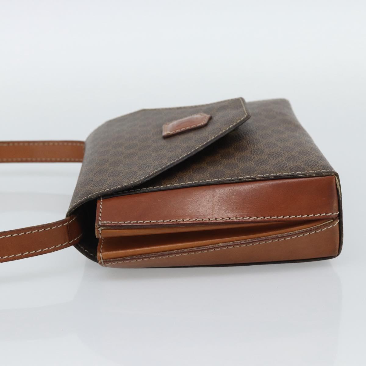 CELINE Macadam Canvas Shoulder Bag PVC Leather Brown Gold Auth 192261