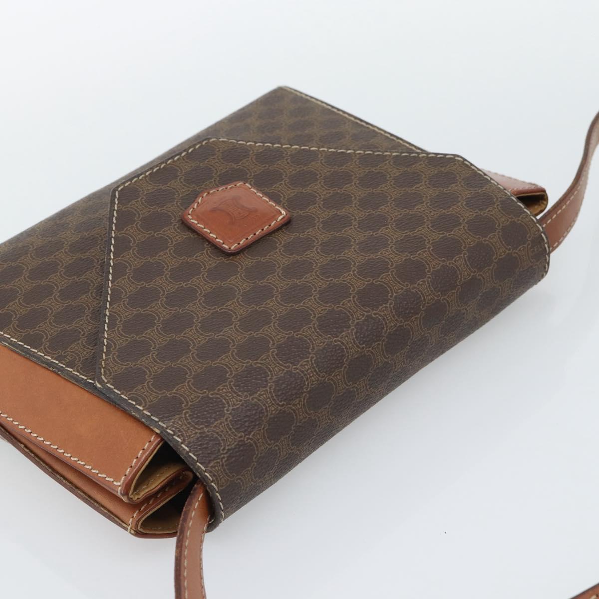 CELINE Macadam Canvas Shoulder Bag PVC Leather Brown Gold Auth 192261