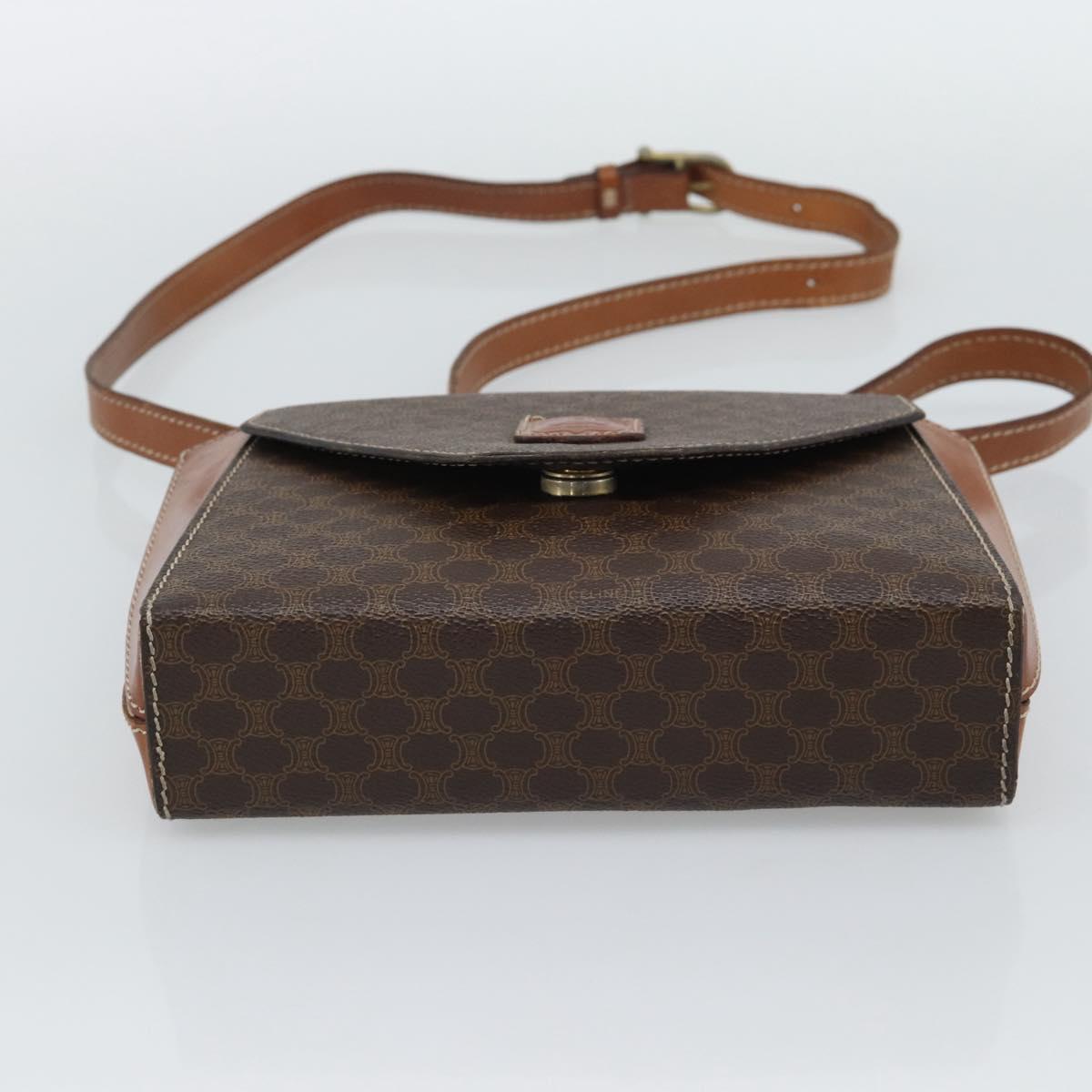 CELINE Macadam Canvas Shoulder Bag PVC Leather Brown Gold Auth 192261