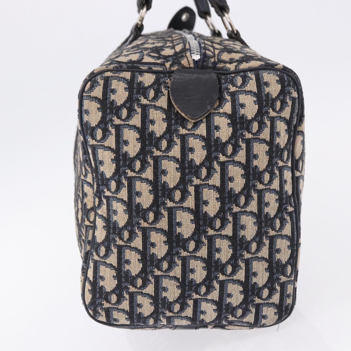 Christian Dior Trotter Canvas Boston Bag Navy Silver Auth 192264