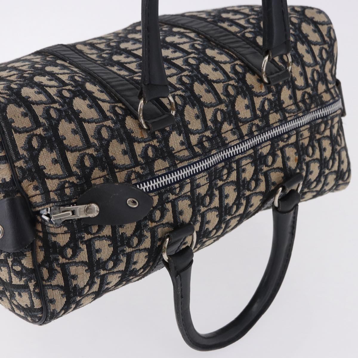 Christian Dior Trotter Canvas Boston Bag Navy Silver Auth 192264