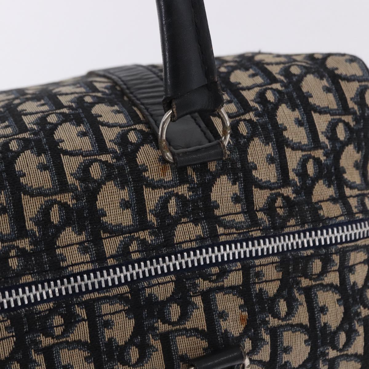 Christian Dior Trotter Canvas Boston Bag Navy Silver Auth 192264