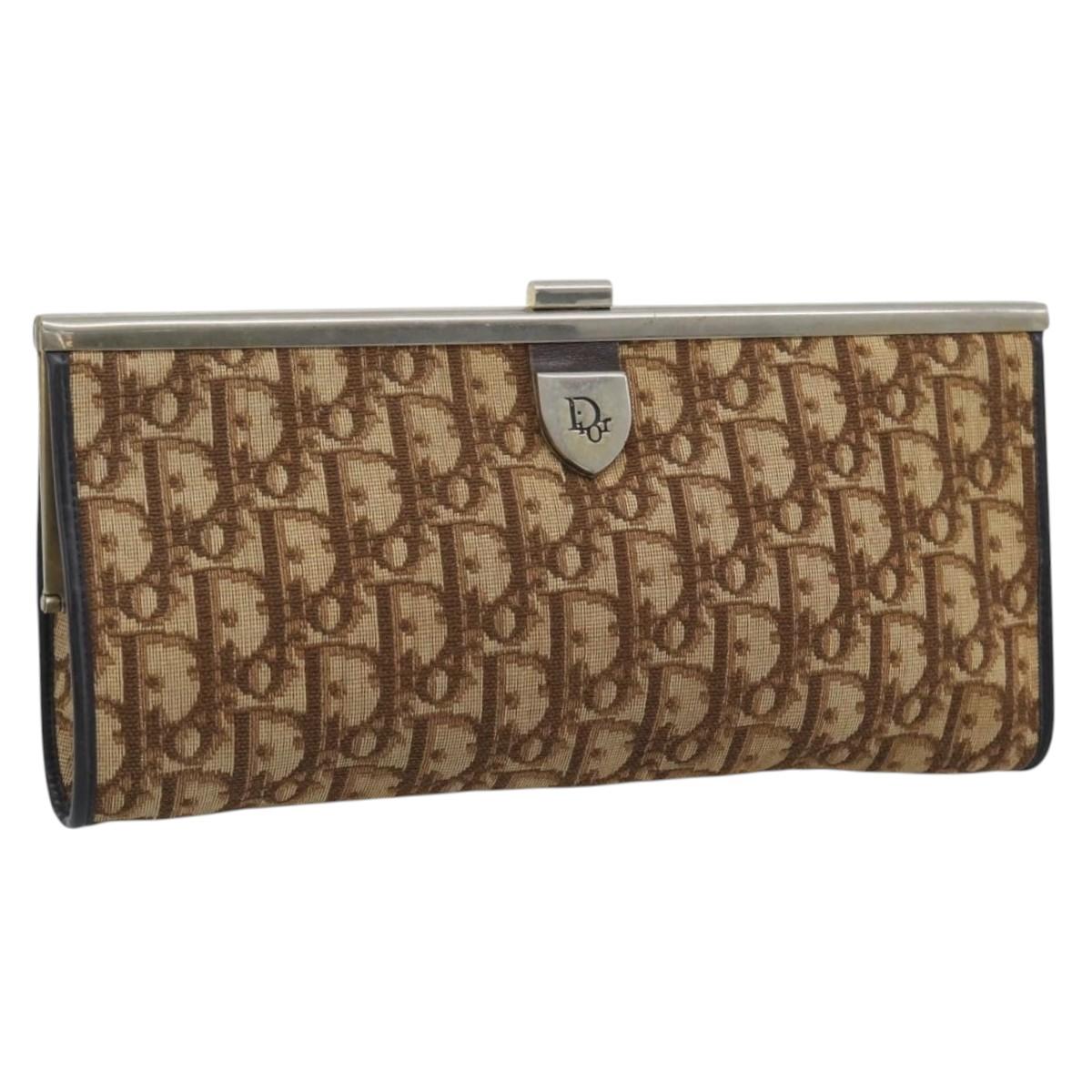 Christian Dior Trotter Canvas Clutch Bag Beige Gold Auth 192265