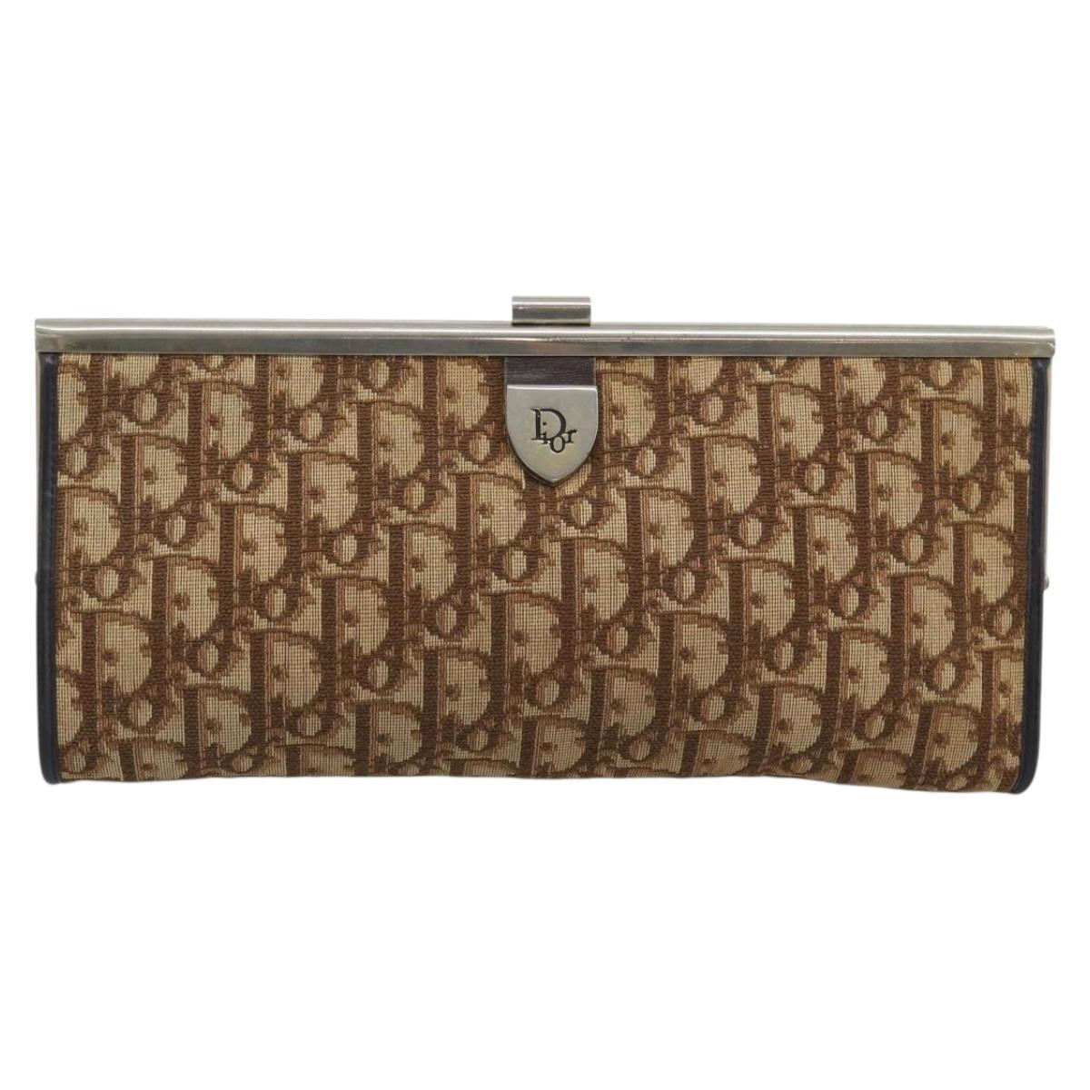 Christian Dior Trotter Canvas Clutch Bag Beige Gold Auth 192265