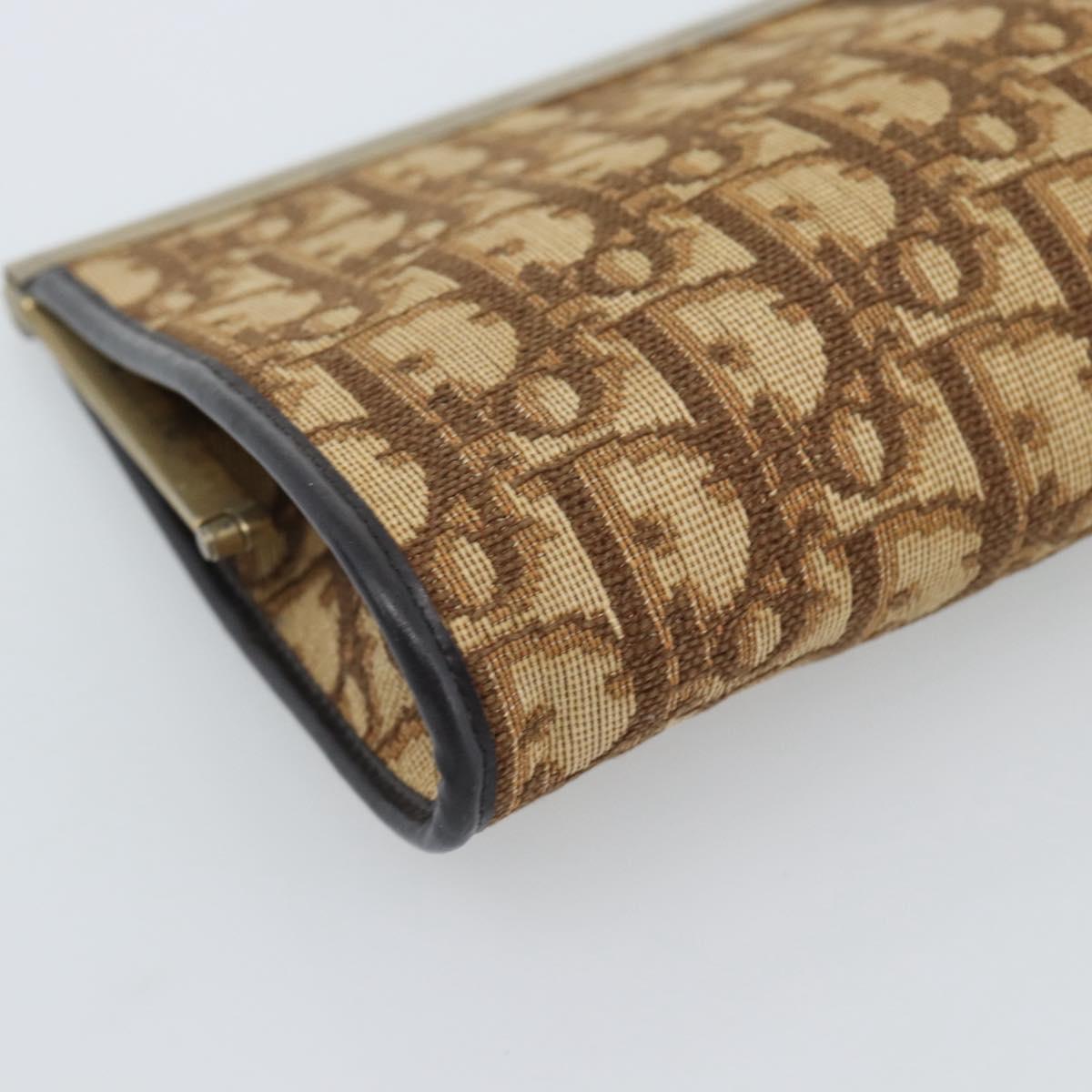 Christian Dior Trotter Canvas Clutch Bag Beige Gold Auth 192265