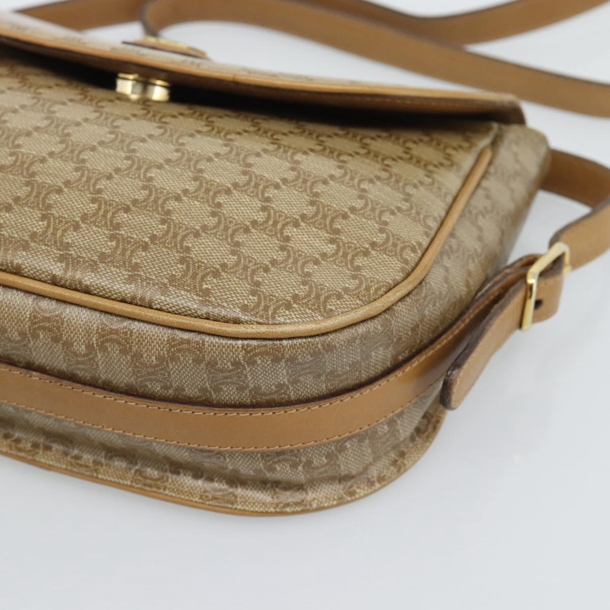 CELINE Macadam Canvas Shoulder Bag PVC Beige Gold Auth 192266