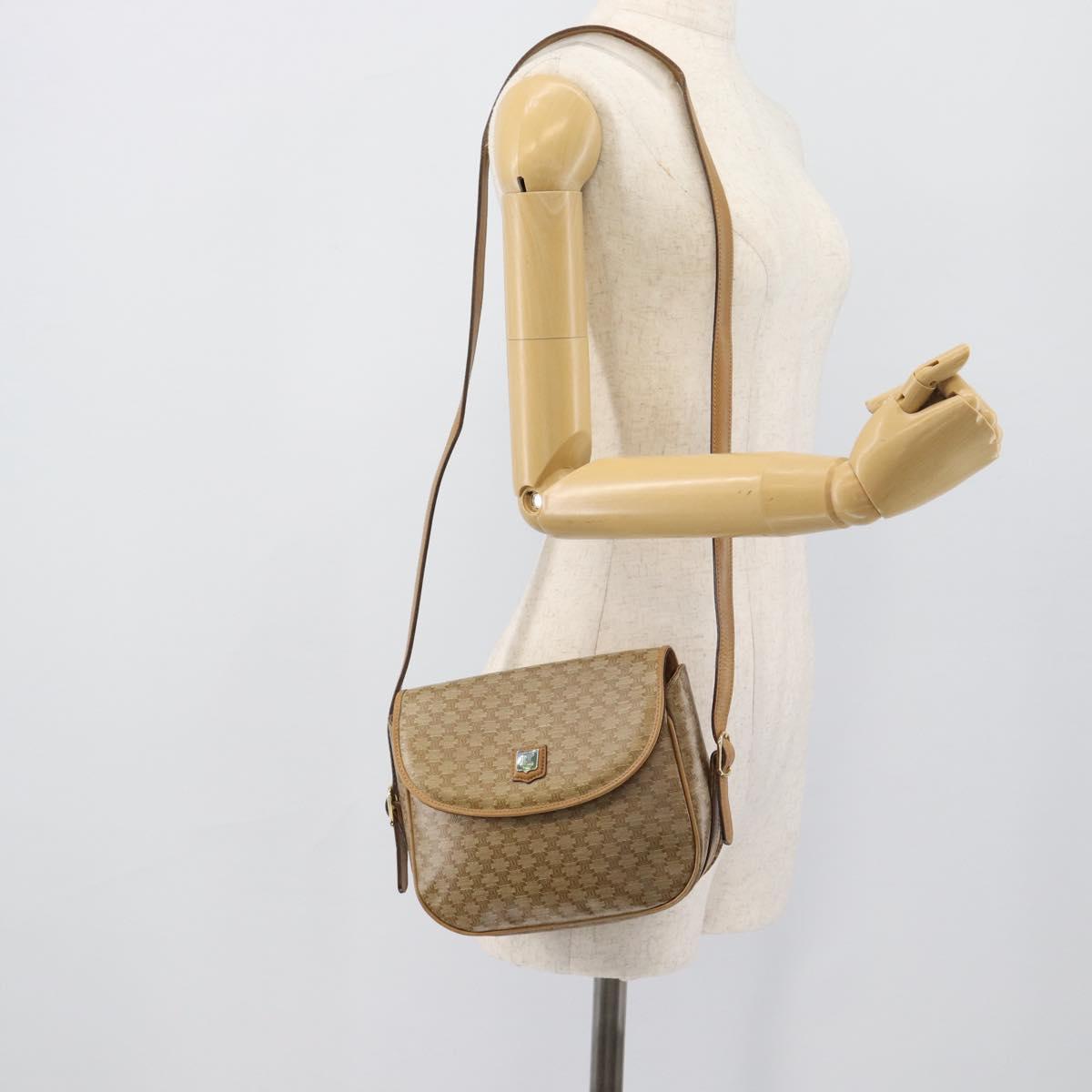 CELINE Macadam Canvas Shoulder Bag PVC Beige Gold Auth 192266