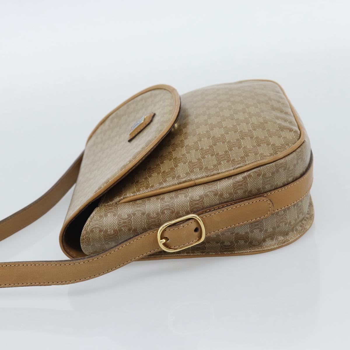 CELINE Macadam Canvas Shoulder Bag PVC Beige Gold Auth 192266