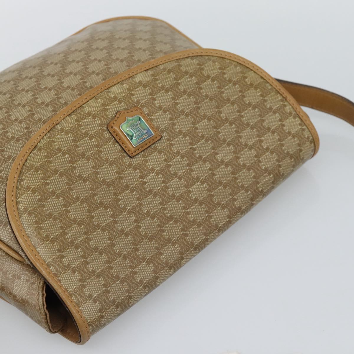 CELINE Macadam Canvas Shoulder Bag PVC Beige Gold Auth 192266