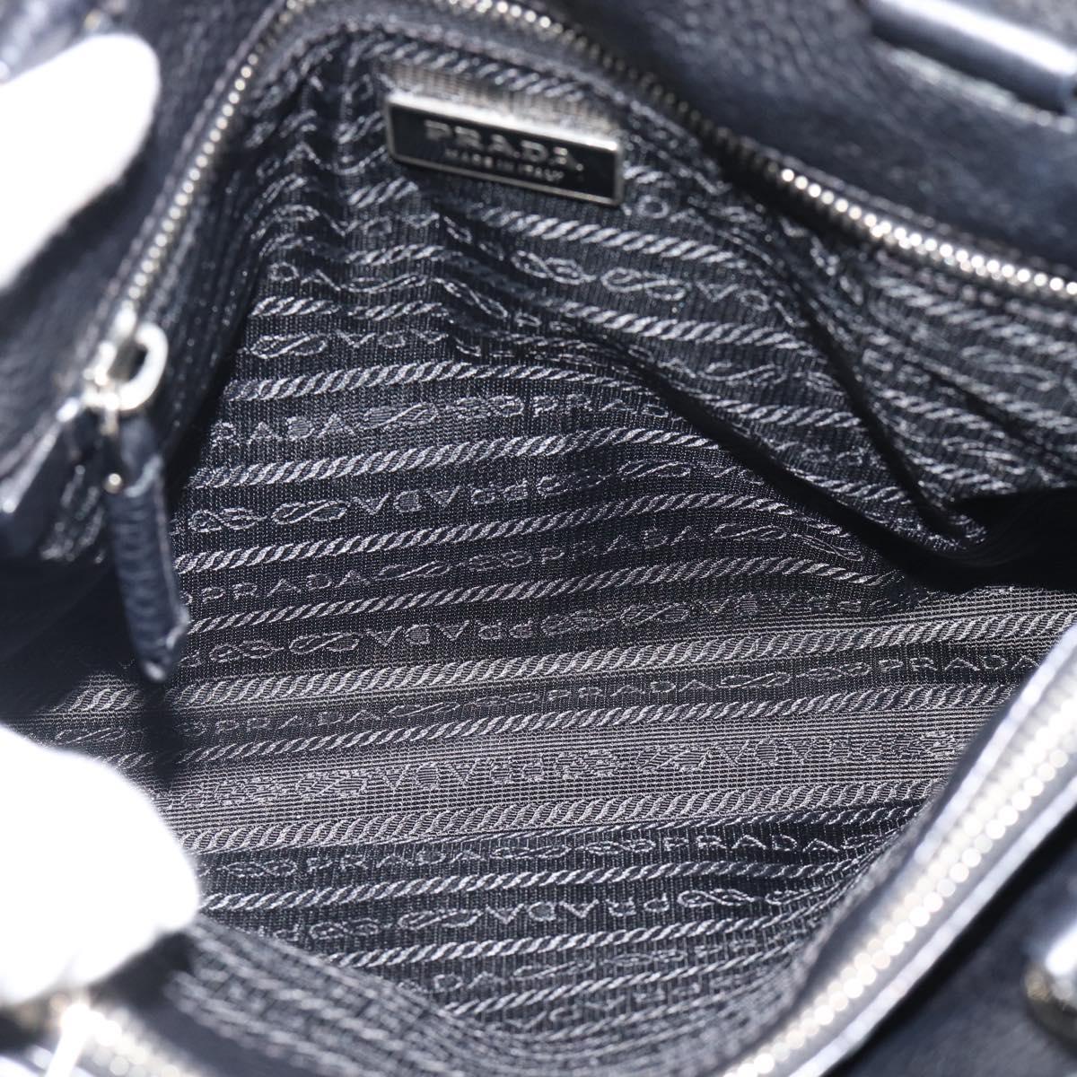 PRADA Tote Bag Vittero Dino Leather Black Silver Auth 192267SAM