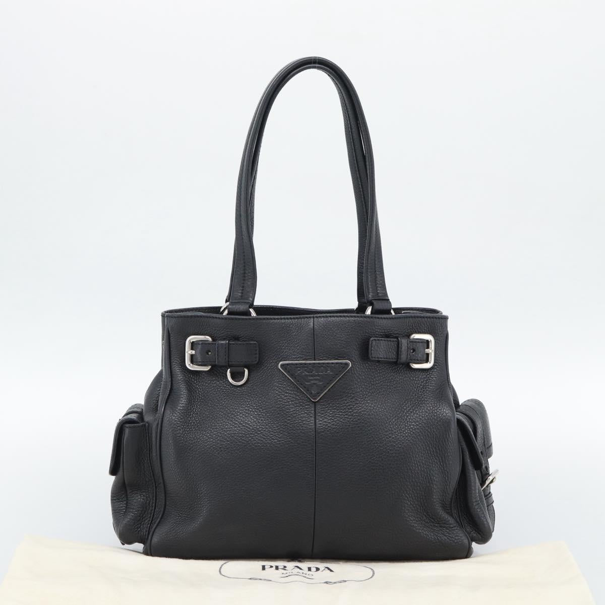 PRADA Tote Bag Vittero Dino Leather Black Silver Auth 192267SAM