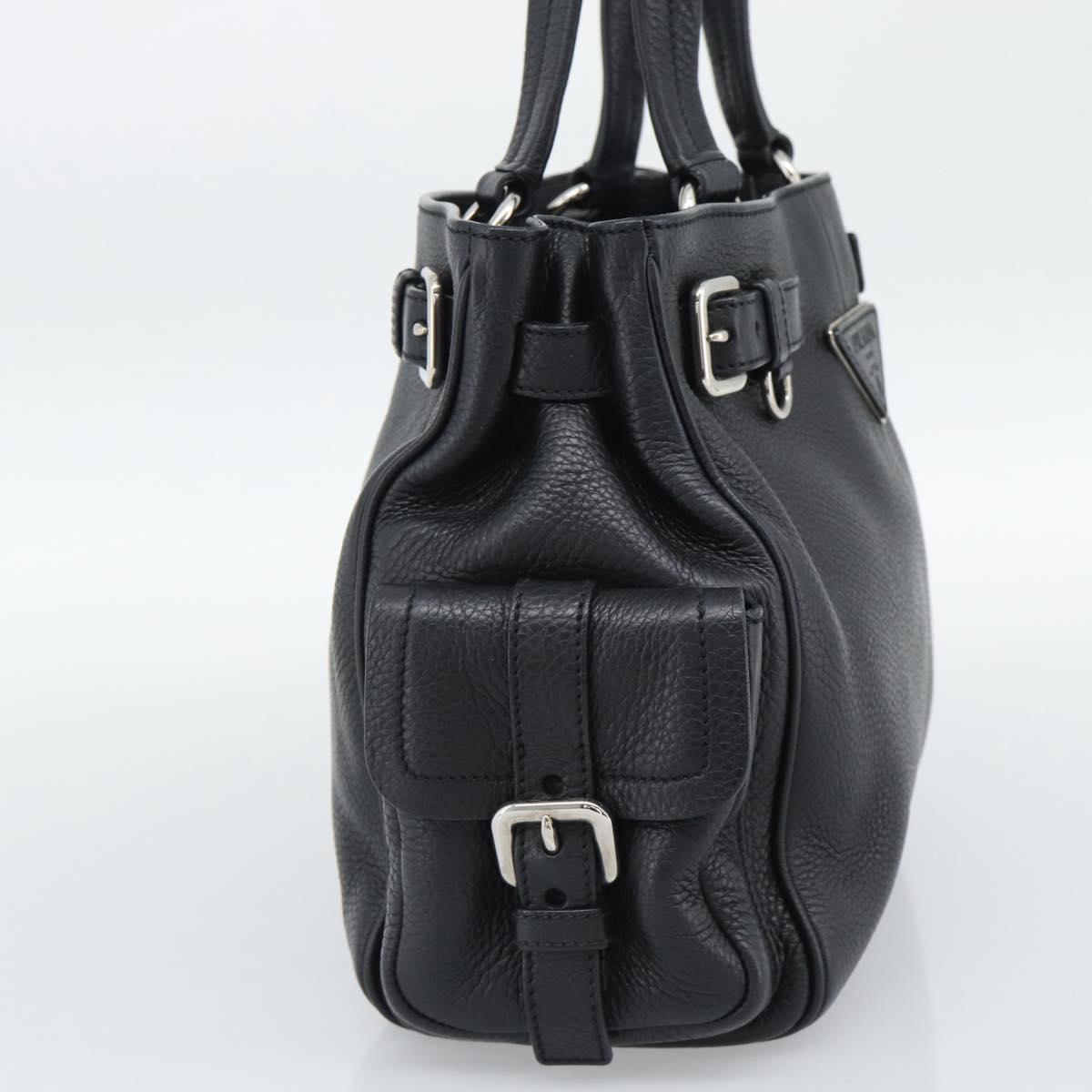 PRADA Tote Bag Vittero Dino Leather Black Silver Auth 192267SAM