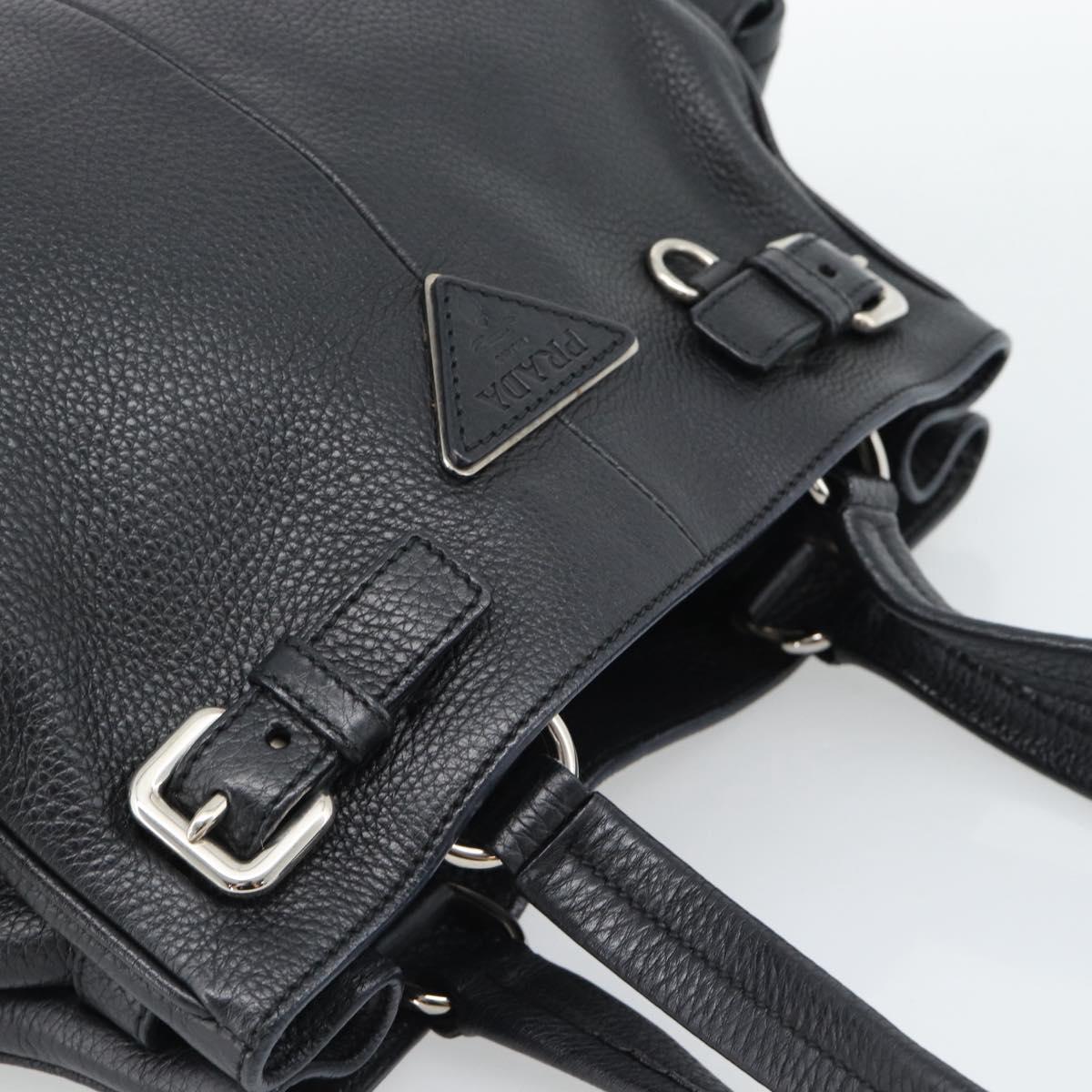 PRADA Tote Bag Vittero Dino Leather Black Silver Auth 192267SAM