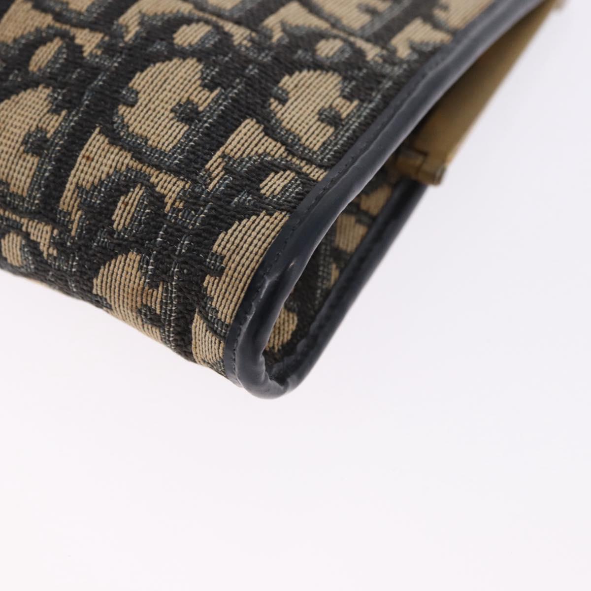 Christian Dior Trotter Canvas Clutch Bag Navy Gold Auth 192268