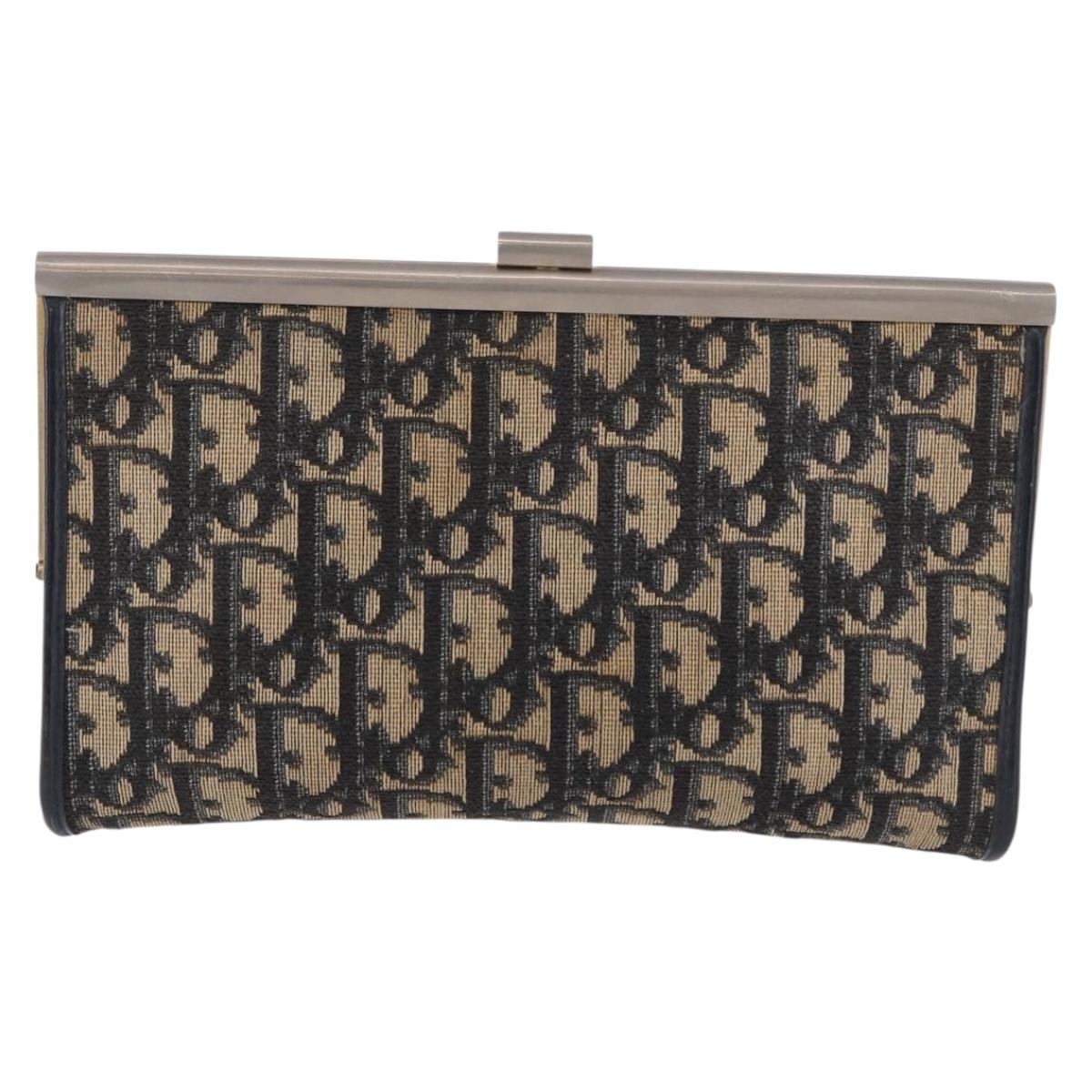 Christian Dior Trotter Canvas Clutch Bag Navy Gold Auth 192268
