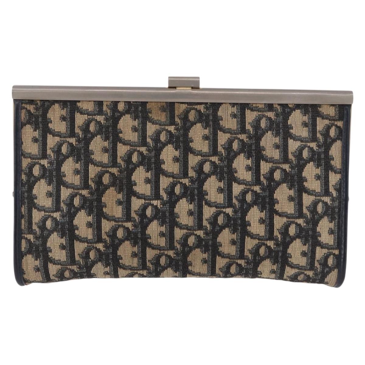 Christian Dior Trotter Canvas Clutch Bag Navy Gold Auth 192268