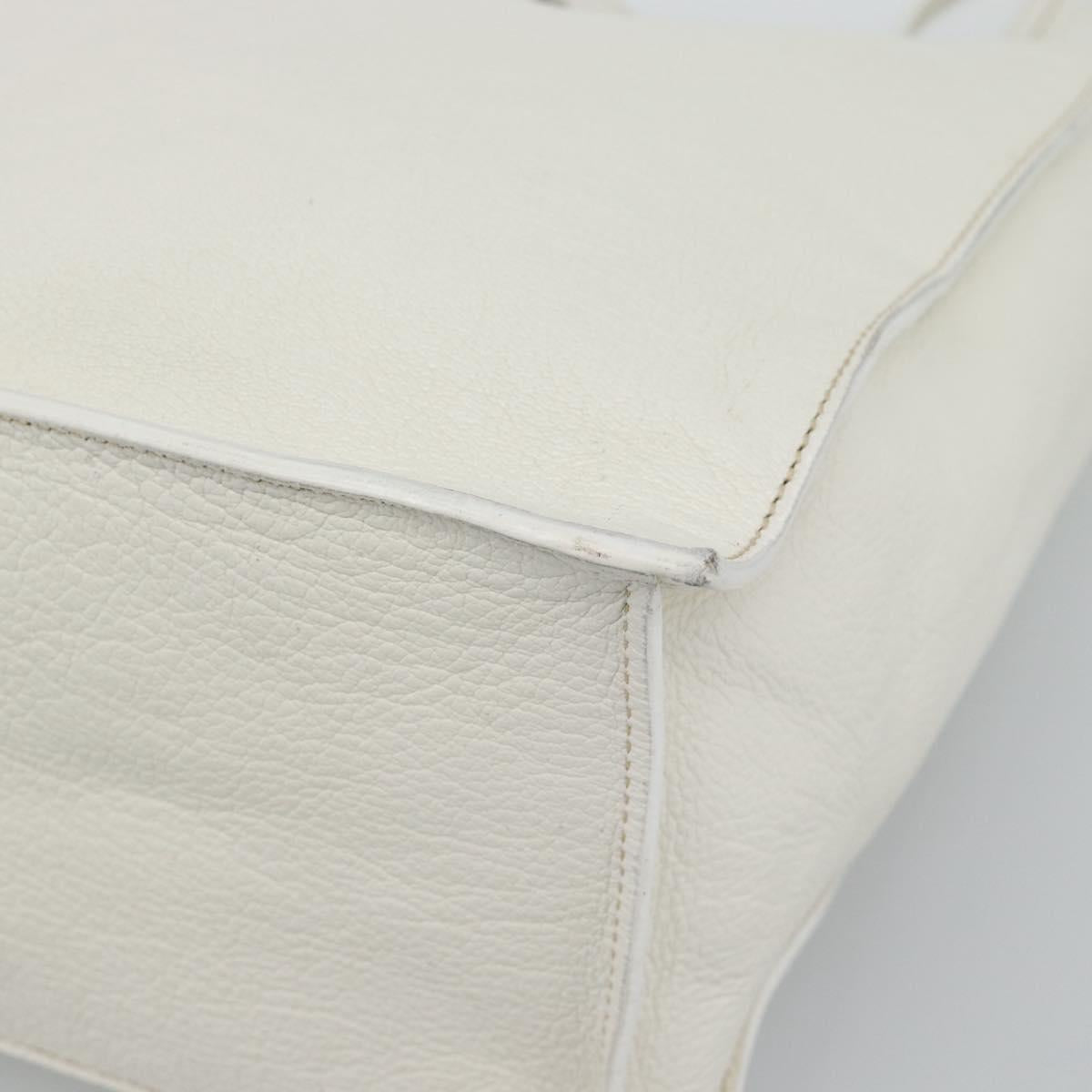 Miu Miu Tote Bag Leather White Silver Auth 192270A