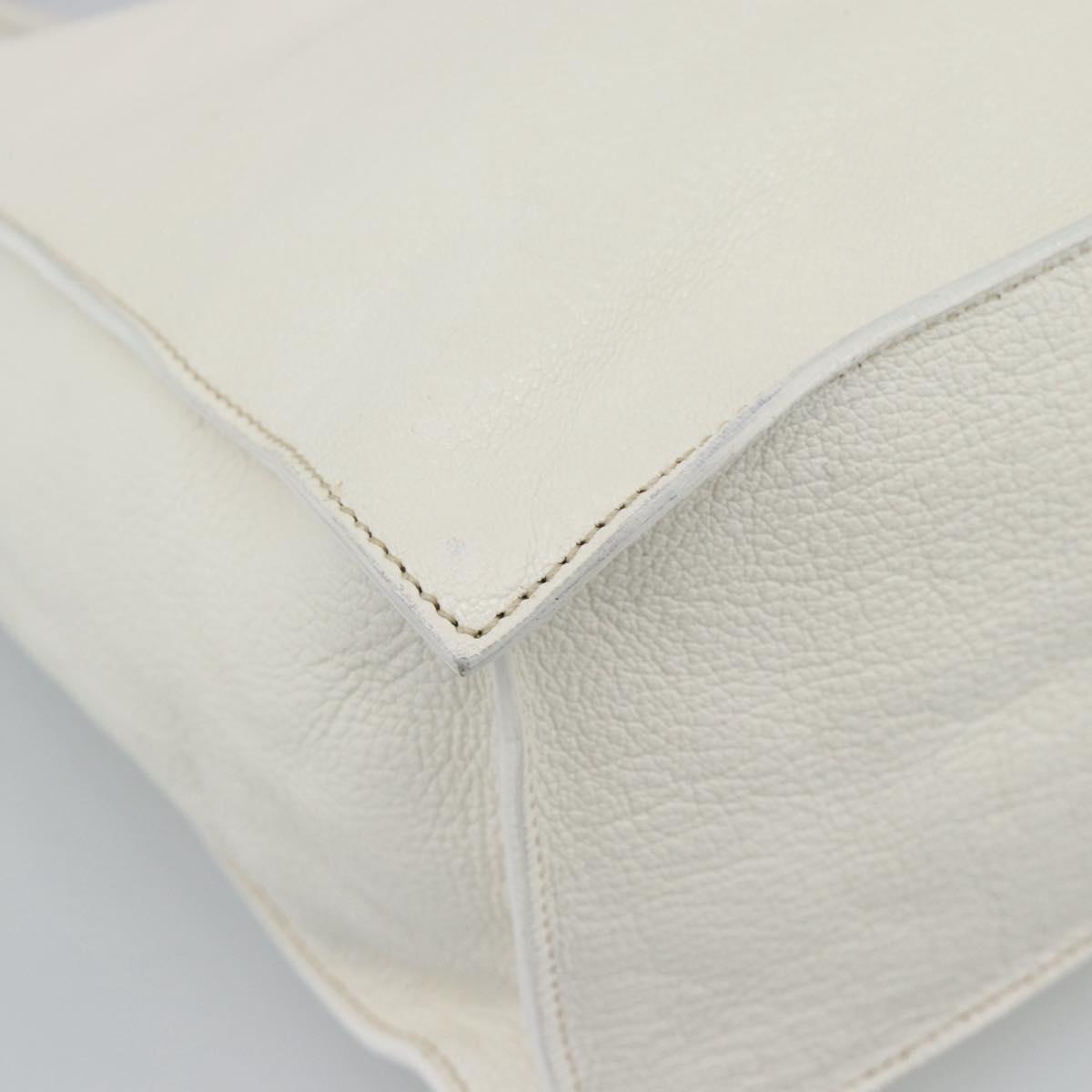 Miu Miu Tote Bag Leather White Silver Auth 192270A