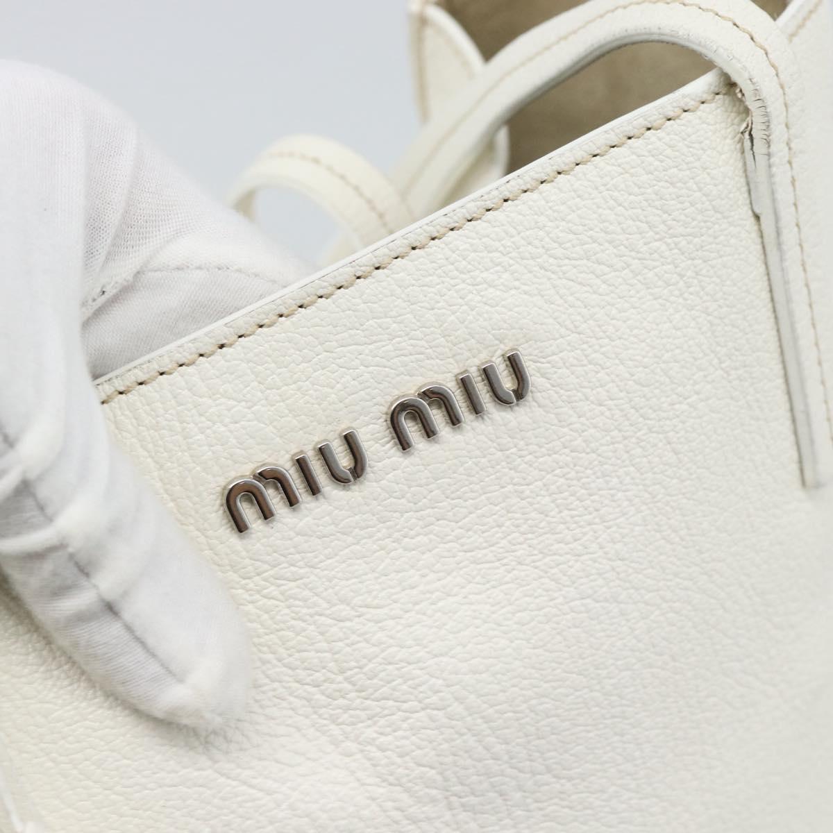 Miu Miu Tote Bag Leather White Silver Auth 192270A