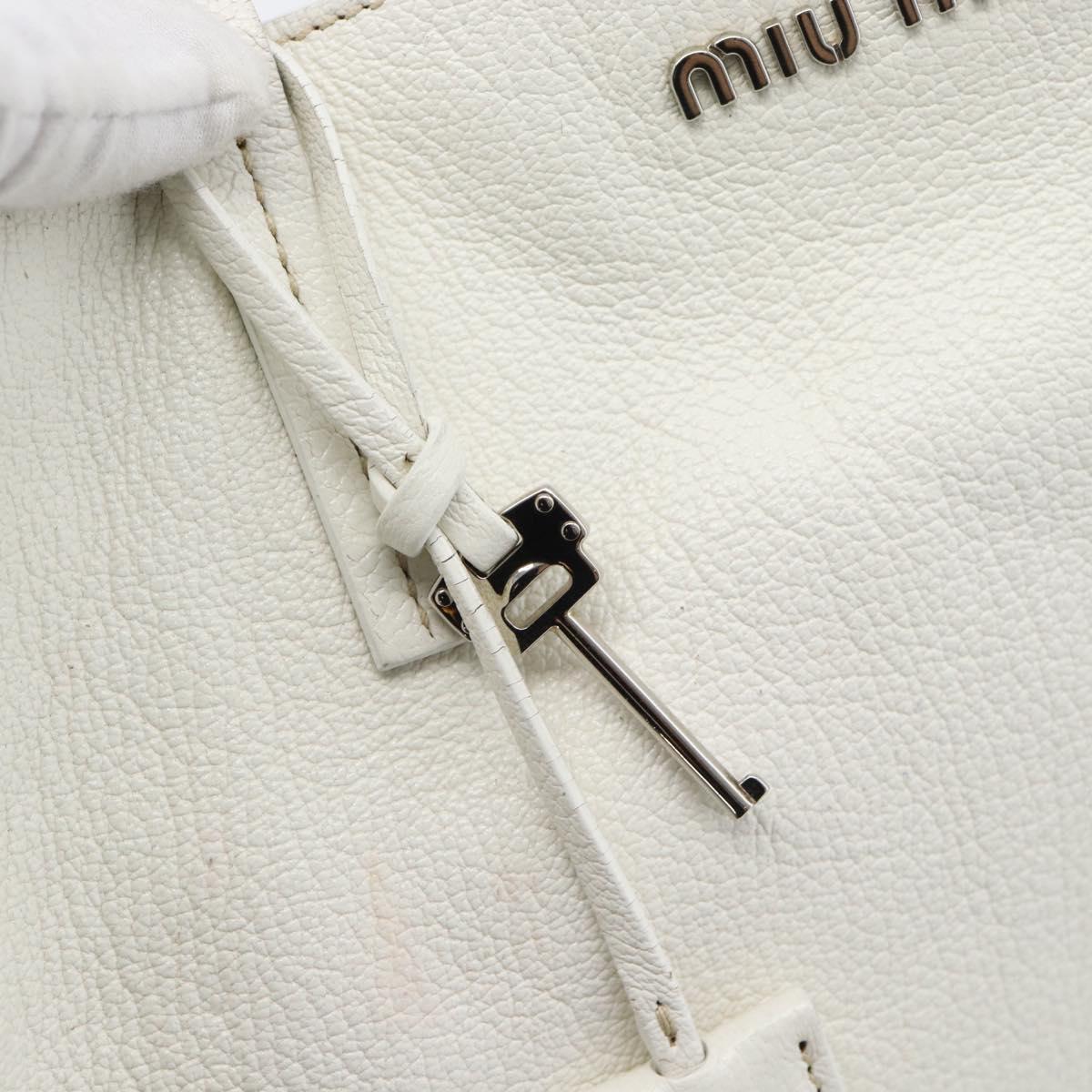 Miu Miu Tote Bag Leather White Silver Auth 192270A