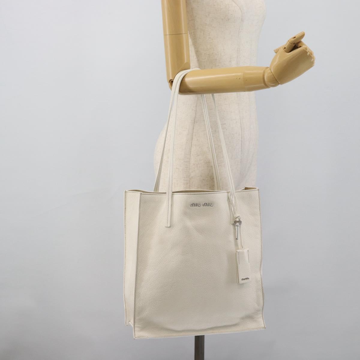 Miu Miu Tote Bag Leather White Silver Auth 192270A