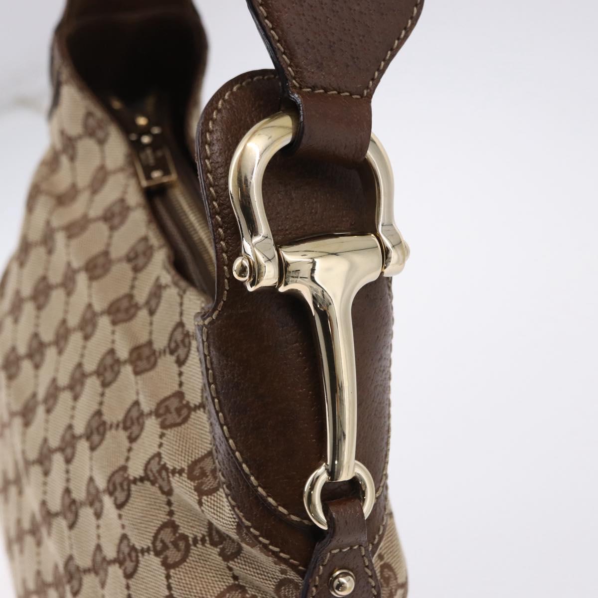 GUCCI GG Canvas Horsebit Shoulder Bag Beige Gold 145826 Auth 192271V