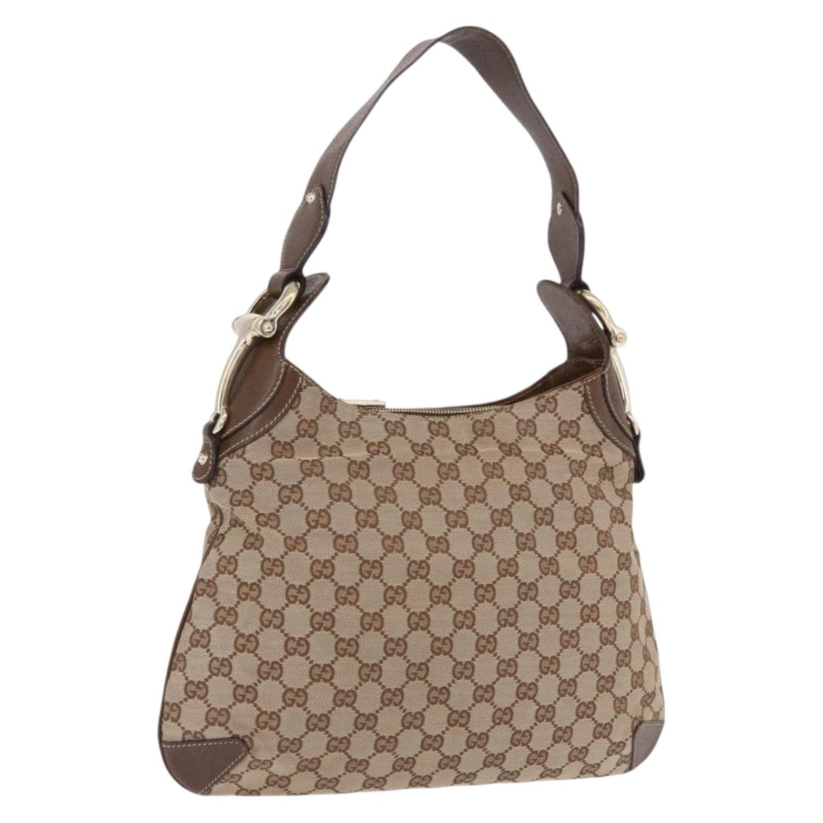 GUCCI GG Canvas Horsebit Shoulder Bag Beige Gold 145826 Auth 192271V